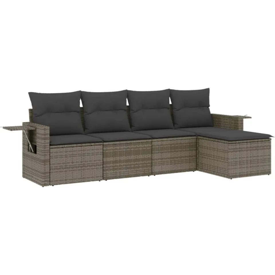 vidaXL 5-delige Loungeset met kussens poly rattan grijs, foto 3