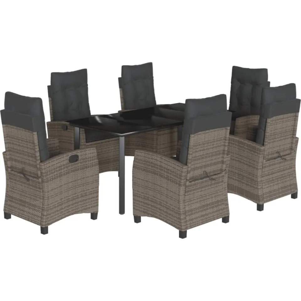 vidaXL 7-delige Tuinset met kussens poly rattan grijs