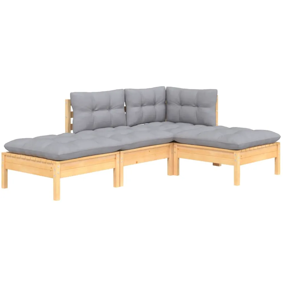 vidaXL 4-delige Loungeset met grijze kussens massief grenenhout grijs, foto 2