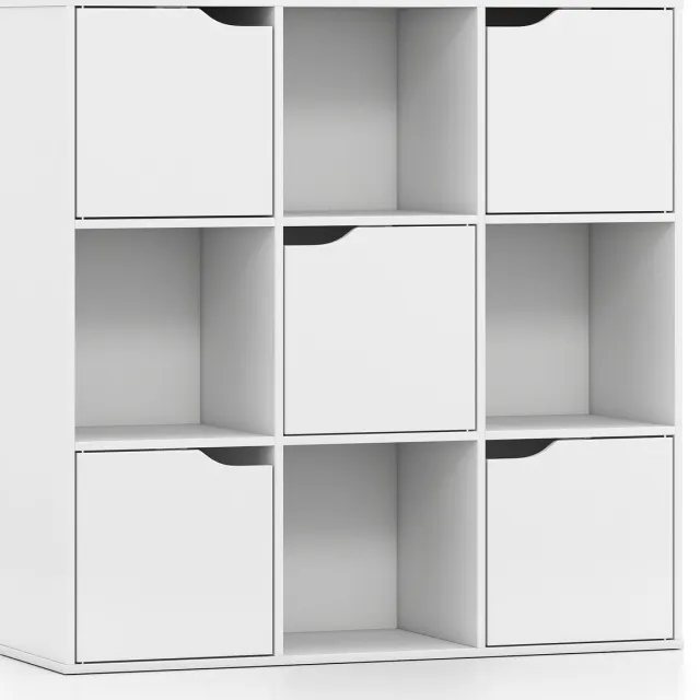 Costway Boekenkast van hout, boekenkast met 9 kubussen en 5 deuren, wit