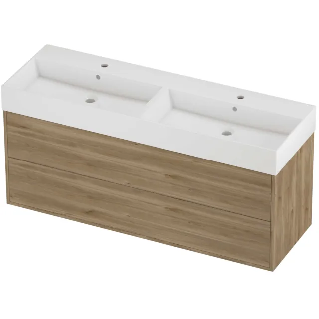 Proline Zara Badmeubelset Porselein Loft 2 Laden 140x46x65 cm Glans Wit Cider Oak Eiken