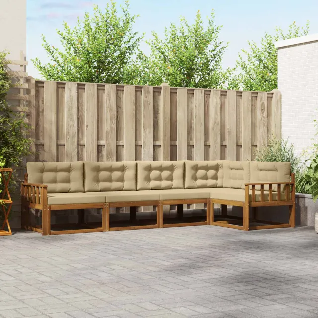 vidaXL Buiten bankenset 5 st 5-zits Natuurlijk en Beige Bruin
