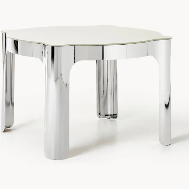 Westwing Collection Ronde eettafel Georgia met glazen tafelblad, Ø 110 cm Wit, Zilverkleurig