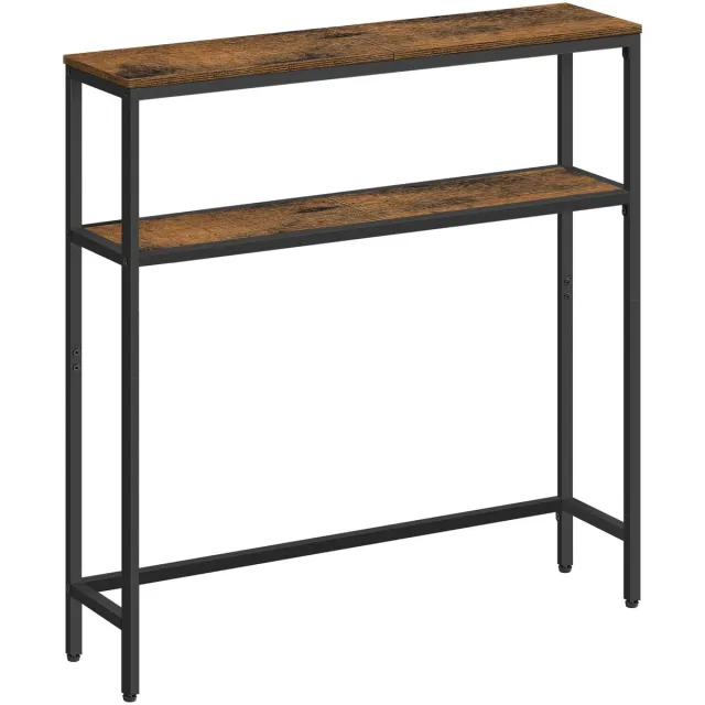 Noventra wandtafel - console tafel - bijzettafel - smalle tafel met 2 planken - bruin - 80x80x20 - moderne stijl - hout - metaal