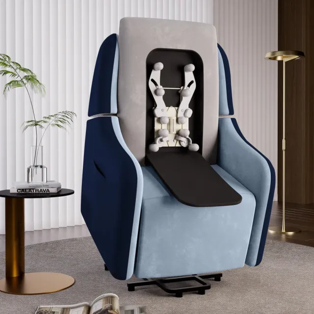 COMHOMA Elektrische Massagestoel - Met Power Lift en USB - Blauw Stof