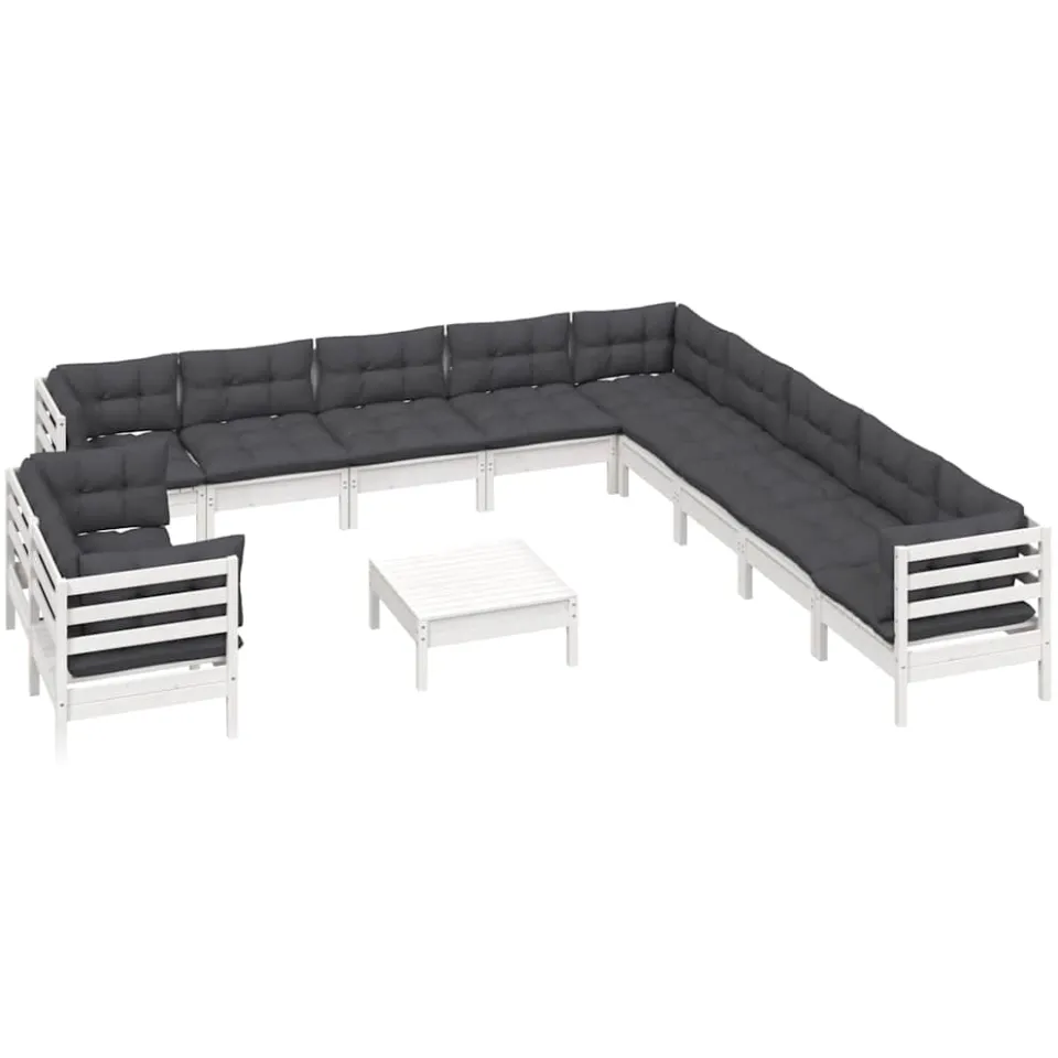 vidaXL 12-delige Loungeset met kussens massief grenenhout wit