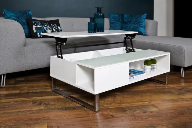 Scandes hoogglans salontafel met lift Wit