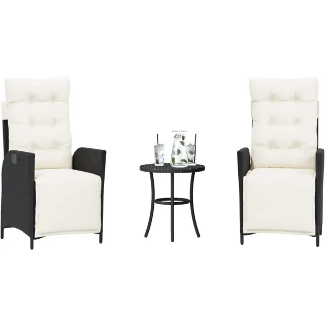 vidaXL 3-delige Bistroset met kussens poly rattan zwart