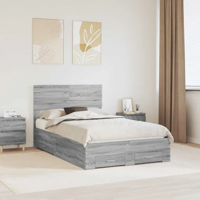 vidaXL Bedframe met lade Grijs Sonoma 135 x 190 cm Bewerkt hout