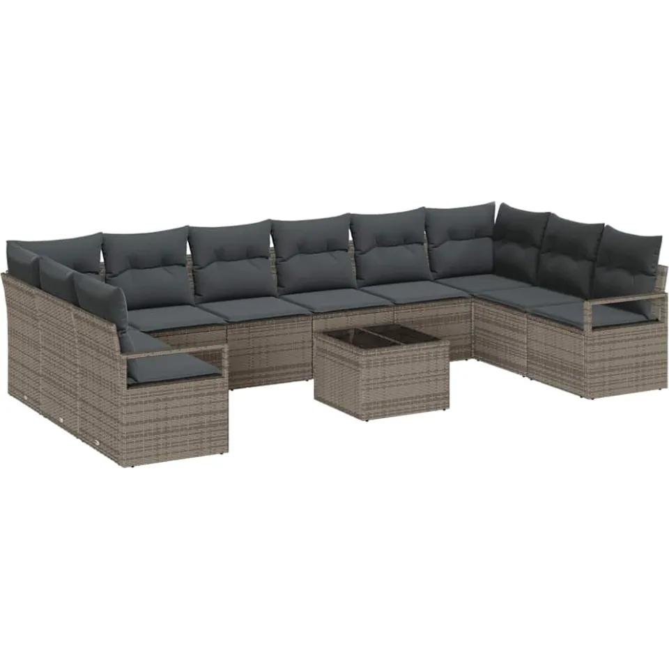 vidaXL Bankstel 11 st Grijs poly rattan