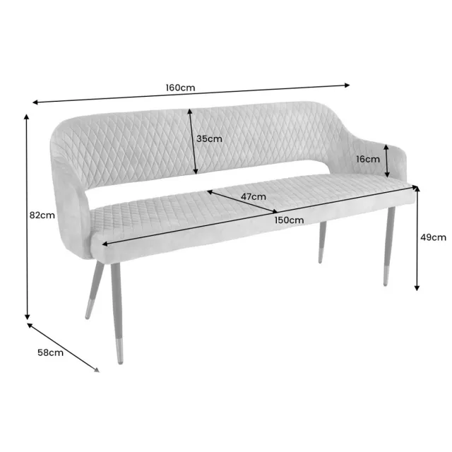 Invicta Interior Design bank PARIS 160cm grijs fluwelen rugleuning gouden voetdoppen Retro - 43682 Zie omschrijving