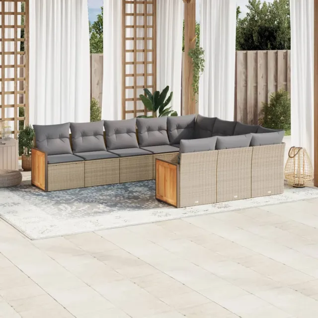 vidaXL 10-delige Loungeset met kussens poly rattan beige, foto 2