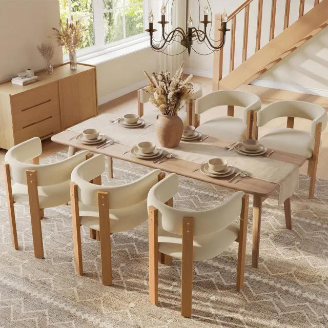 MODENUIT Eetkamerstoel - Ergonomisch Model - Set Van 6 - Dikke Bekleding en Metalen Poten in Houtlook - Flanel Beige