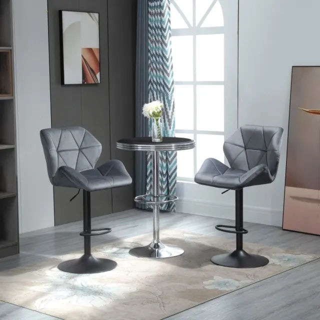 OKWISH Barkruk Set Van 2 - Hoogte Verstelbaar 360 Graden Draaibaar Met Rugleuning En Armleuningen - Voor Bar En Hoge Eettafel - Velvet - Grijs