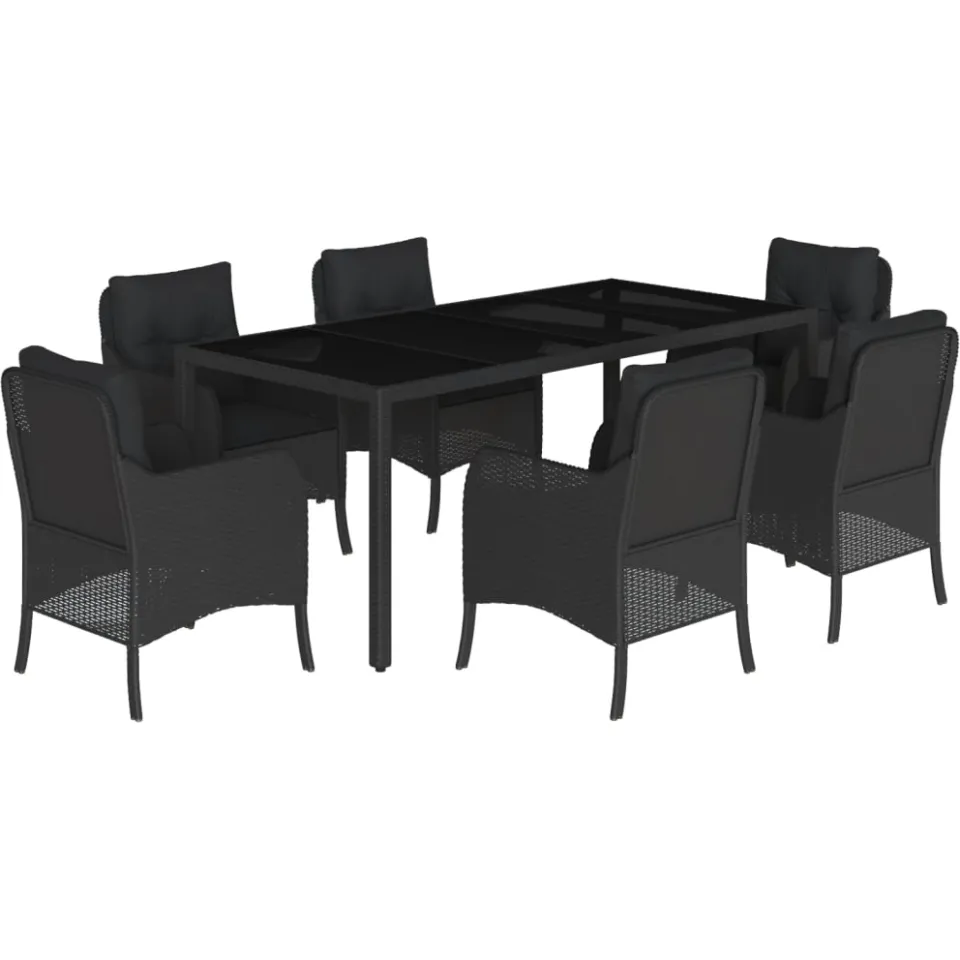 vidaXL 7-delige Tuinset met kussens poly rattan zwart, foto 3