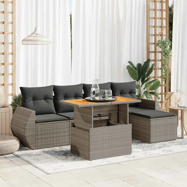 vidaXL 6-delige Loungeset met kussens poly rattan grijs, foto 2