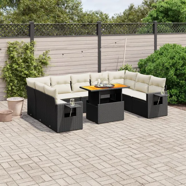 vidaXL 10-delige Loungeset met kussens poly rattan zwart, foto 2
