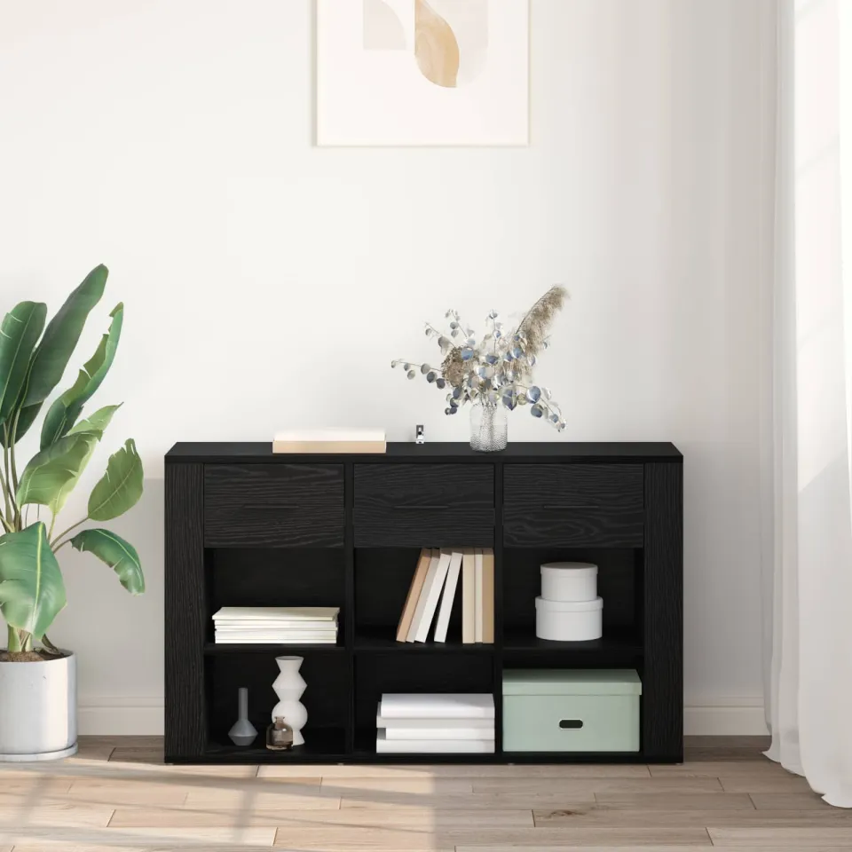 vidaXL Dressoir Zwart Eiken 100 x 30 x 59,5 cm Bewerkt hout, foto 4