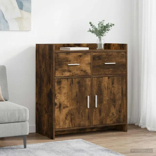 vidaXL Dressoir Gerookt eiken 75 x 36 x 80 cm Bewerkt hout, foto 2