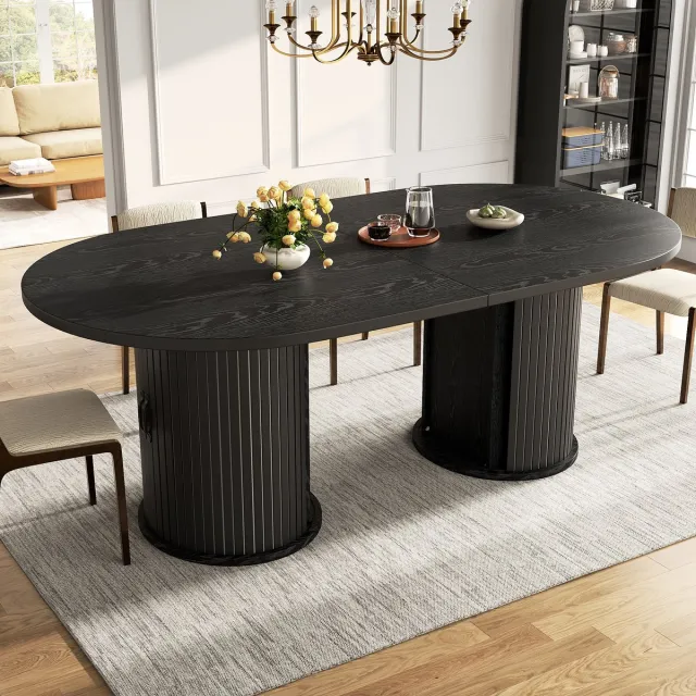 VVBV Uitschuifbare Eettafel 150x80x75 cm – Eettafel van MDF – Minimalistisch – Modern Design – Metalen Frame – Voor Keuken en Eetkamer – Zwart