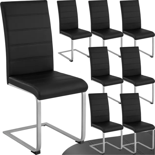Tectake Eetkamerstoel - Rugleuning - Kunstleer - Set van 8 - Zwart