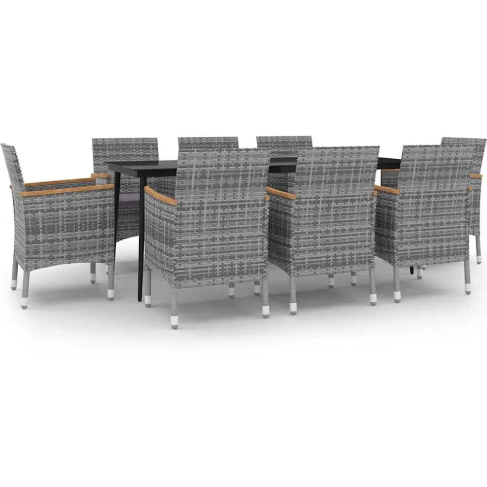 vidaXL 9-delige Tuinset met kussens poly rattan en glas grijs, foto 3