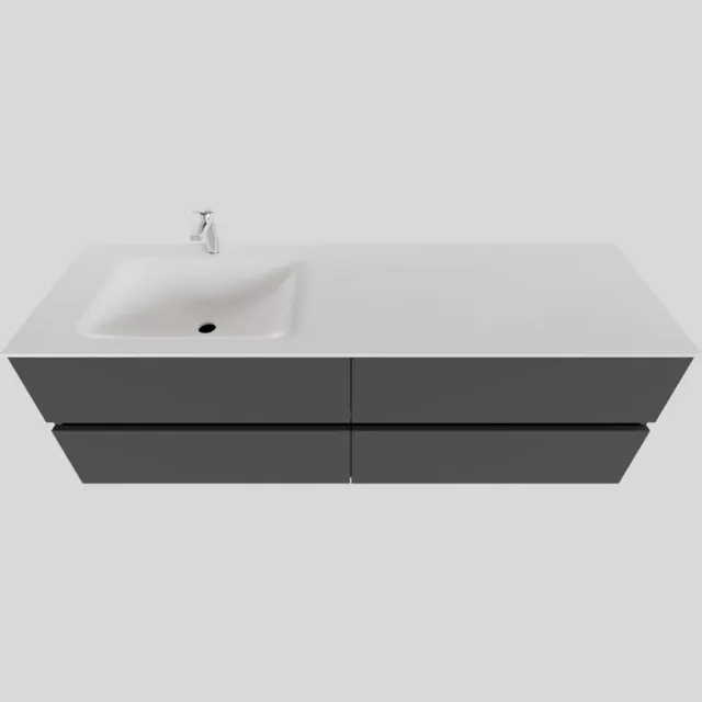 Boss & Wessing Badkamermeubel Solid Surface BWS Oslo 150x46 cm Links Mat Antraciet 4 Laden (met 1 kraangat)