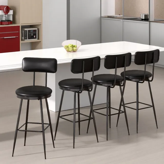 SHOPENTRA Set van 4 Barstoelen – Zwarte PU Leren Krukken – Moderne Comfortabele Barkrukken voor Keuken of Bar