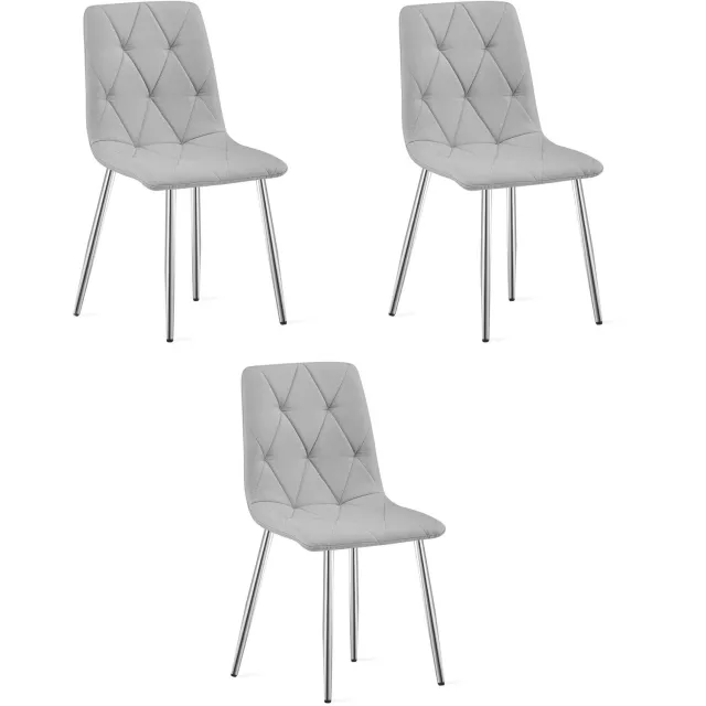 LEOBERT LIBRA Eetkamerstoelen – Set van 3 – Grijs Stof – Metalen Poten – Comfortabele Gestoffeerde Zitting – Modern Design – Voor Woonkamer, Keuken en Eetkamer – Max. 110 kg per Stoel