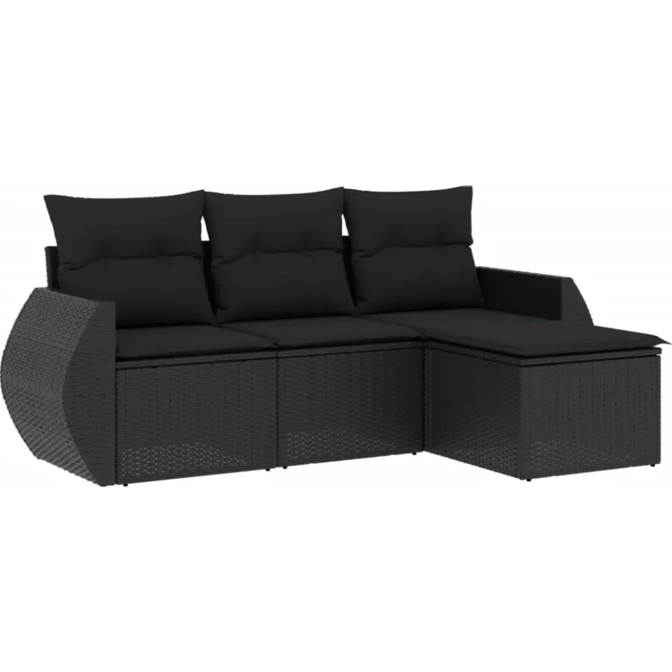 vidaXL 4-delige Loungeset met kussens poly rattan zwart, foto 3
