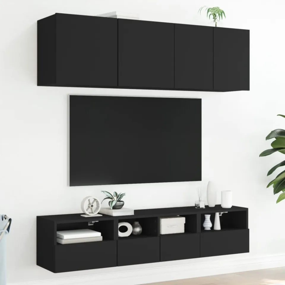 vidaXL Tv-wandmeubels 2 st 40x30x30 cm bewerkt hout zwart, foto 4