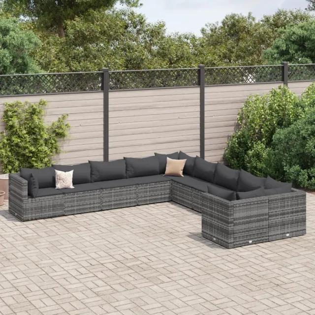 vidaXL 10-delige Loungeset met kussens poly rattan grijs, foto 2