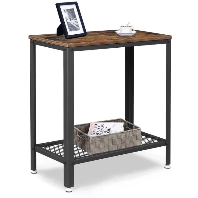 Klarven Bijzettafel Bruin en Zwart - Bijzettafel met Roosterplank - Bijzettafel - Stalen Frame, Extra Opbergruimte, Draagvermogen tot 20 kg