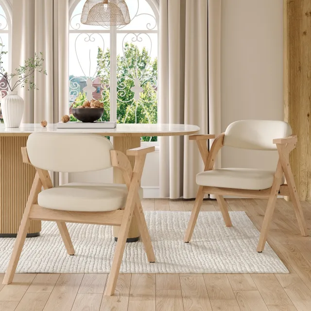 Zubaliya 2 Klapstoelen Massief Hout 64,5x66,5x76 cm - Faltbare Eetkamerstoelen Met Linnen Zitting Armleuningen Beige