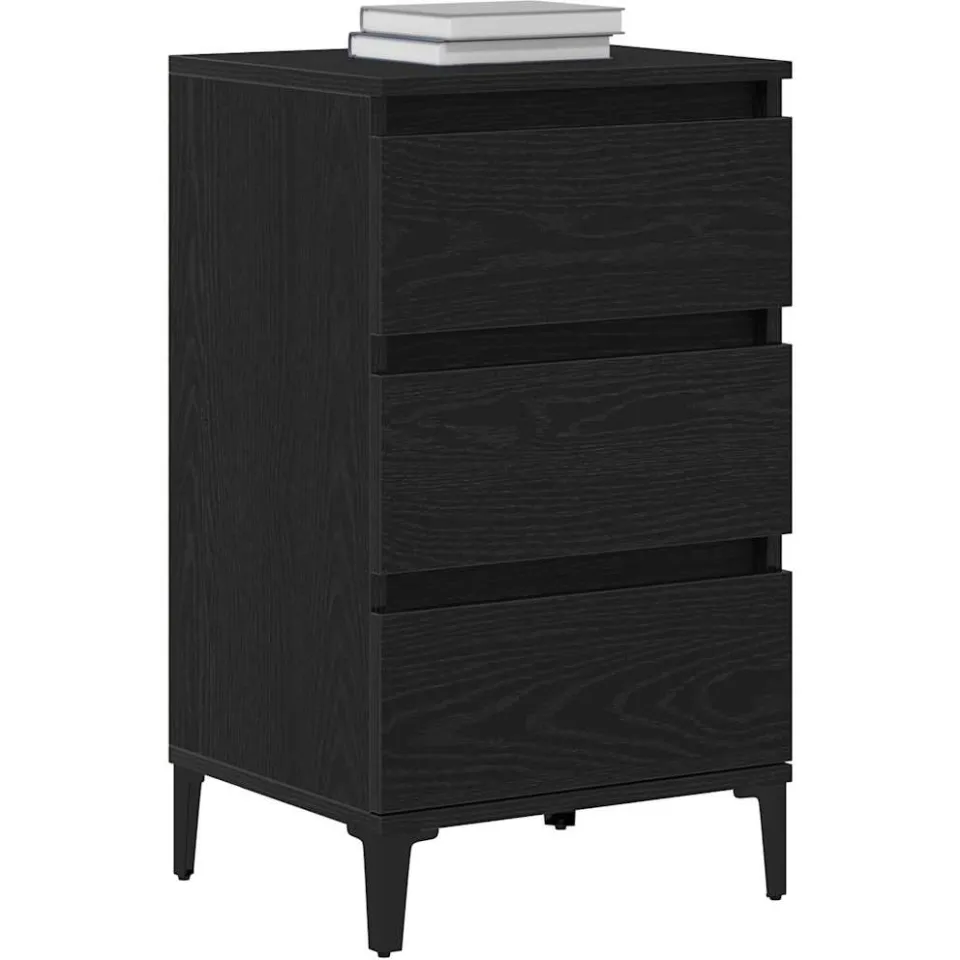 vidaXL Nachtkastje Zwart Eiken 45 x 35 x 44 cm Bewerkt hout