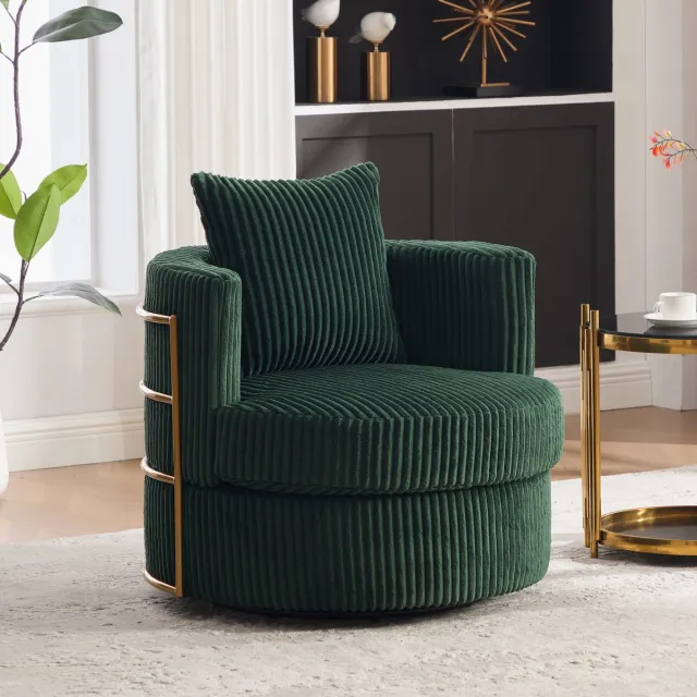 MODFU Fauteuil - 360° Draaibaar - Donkergroen - Cord - Opbergruimte Emerald