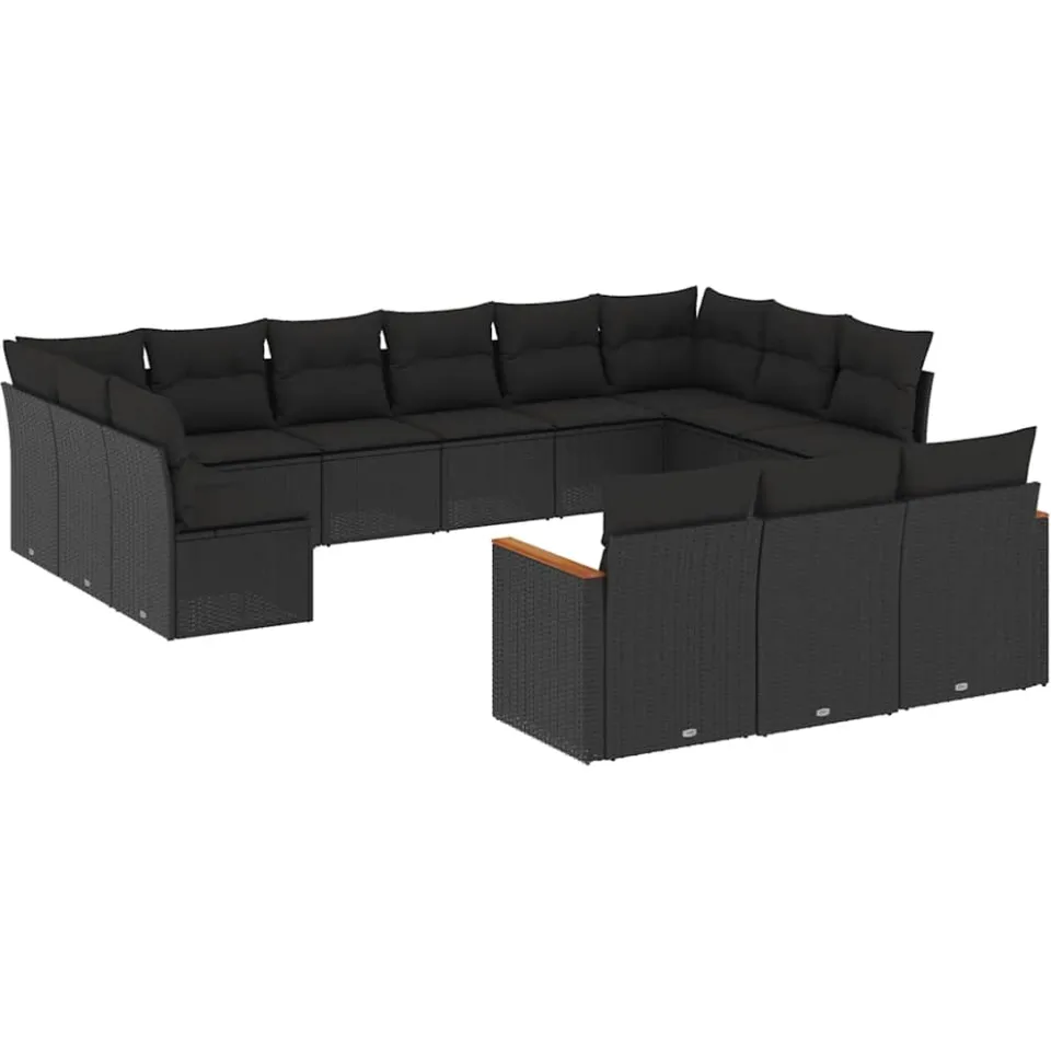 vidaXL 13-delige Loungeset met kussens poly rattan zwart, foto 3