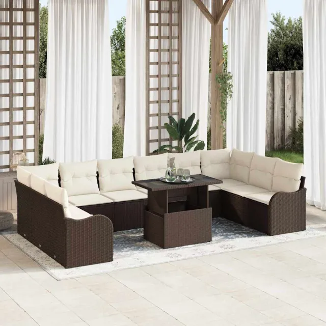 vidaXL Tuin Sofa Set 11 st Bruin Poly riet, foto 2