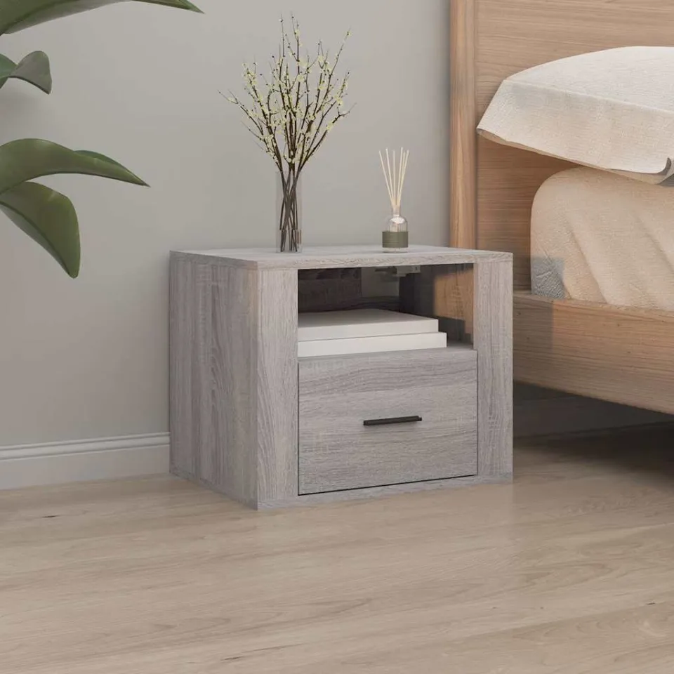vidaXL Nachtkastjes 2 st wandgemonteerd 50x36x40 cm grijs sonoma eiken, foto 2