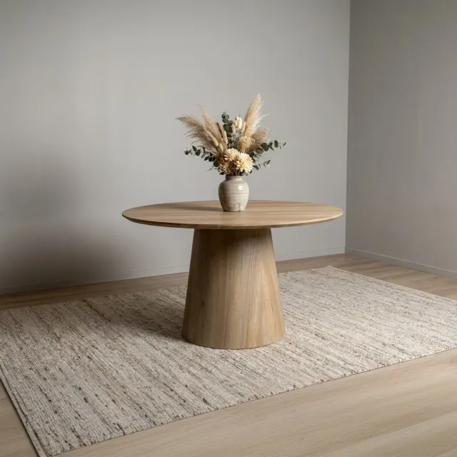 Lizzely Garden & Living Eettafel Amber rond 130cm lichtbruin Japandi eetkamertafel Japanse stijl tafel