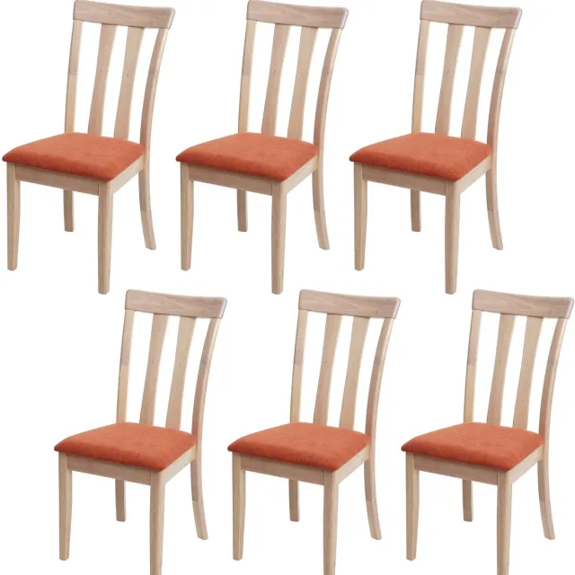 MCW Set van 6 eetkamerstoelen MCW-G46, keukenstoel, stof/textiel, massief hout ~ naturelkleurig frame, oranje