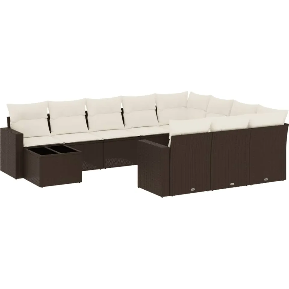 vidaXL 11-delige Loungeset met kussens poly rattan bruin, foto 3