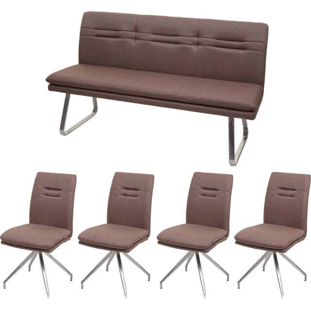 MCW Eetkamerset MCW-H70, zitgroep eetkamerset, stof/textiel geborsteld roestvrij staal ~ bruin 160cm