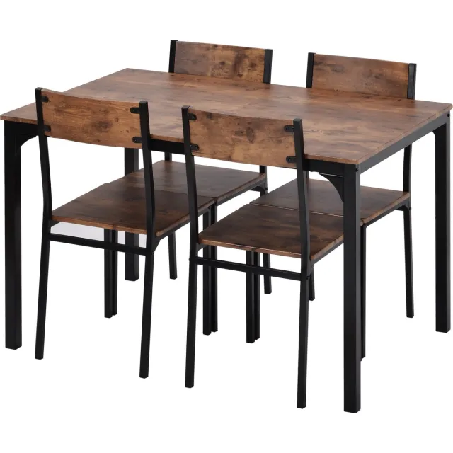 MUVANO Eettafel Met 4 Stoelen - Vintage Bruine Eethoek - Eetkamerstoelen En Tafel - 108x65x75cm - Ruimtebesparend - Voor Balkon En Woonkamer Bruin