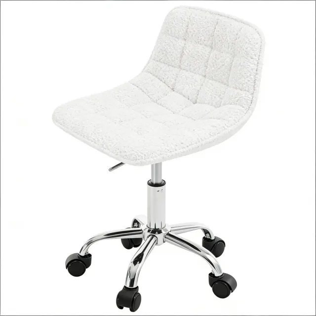 Ropilly Witte Bureaustoel - Voor Comfortabel Thuiswerken en Kaptafel - Chenille Make-up Stoel - In Hoogte Verstelbaar met Metalen Voet - Wit White