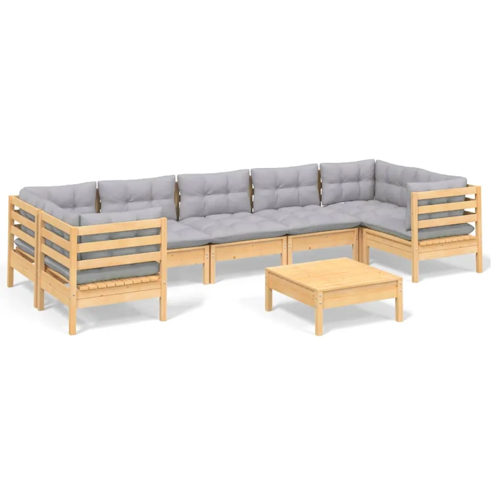 vidaXL 8-delige Loungeset met grijze kussens grenenhout Grijs