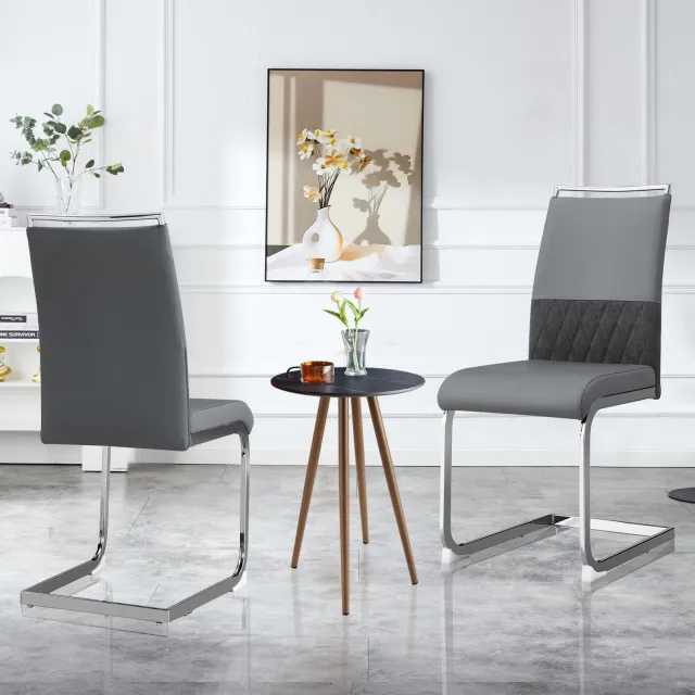 Merax Set van 2 moderne eetkamerstoelen - hoge rugleuning met gestikte zijkanten - rugleuning met horizontale strepen - grijs
