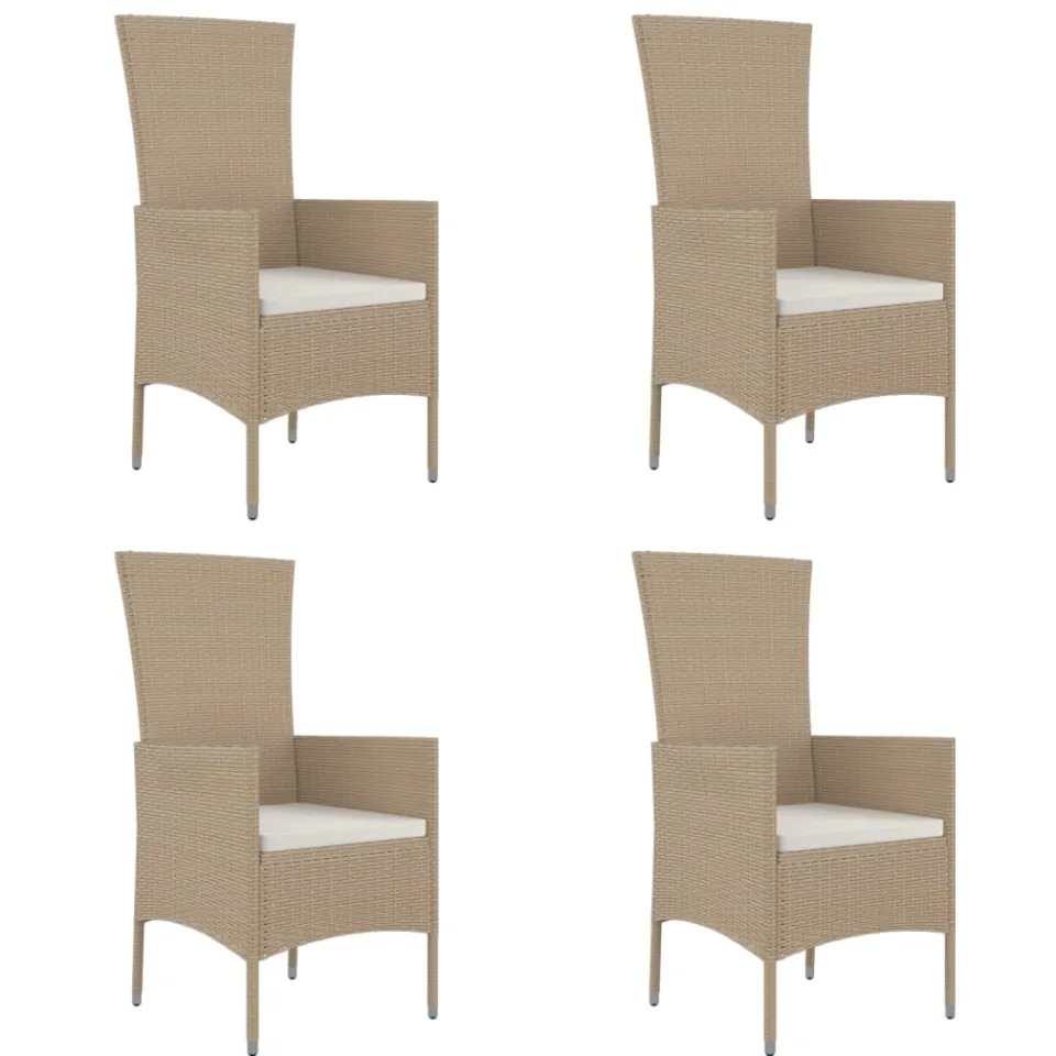 vidaXL 5-delige Tuinset met kussens poly rattan beige