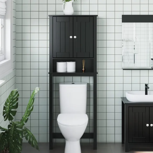 vidaXL Toiletmeubel BERG 60x27x164,5 cm massief hout zwart, foto 2