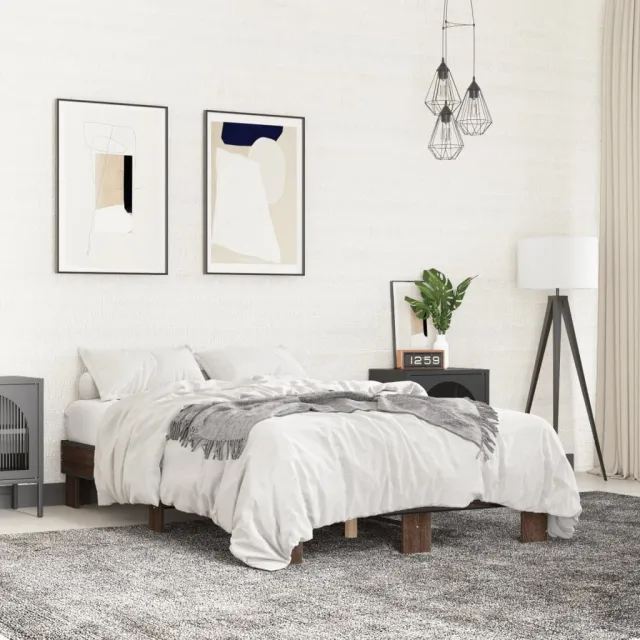 vidaXL Bedframe bewerkt hout metaal bruin eikenkleur 135x190 cm